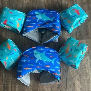 2 Shark Print Kids Swim Vest Set - Blue and Teal